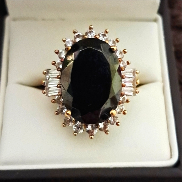Elite Shungite and Natural White Zircon Halo Ring In 18kt YG Vermeil - Picture 1 of 10